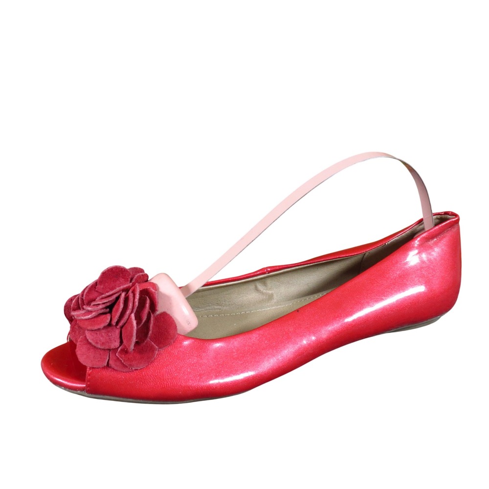 Kenneth Cole Reaction Slidester Womens Peep Toe Flat 6M Dressy Red Floral Accent